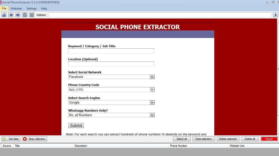 Social Phone Extractor 社交平台电话和whatsapp号码批量提取软件 支持Facebook